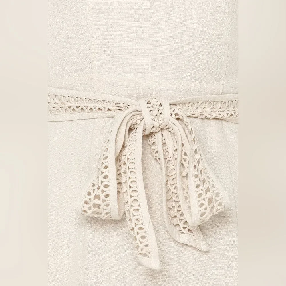 Hello Molly Follow My Lead Linen Mini Dress Sz Small‎ Beige Flare Sleeve NEW